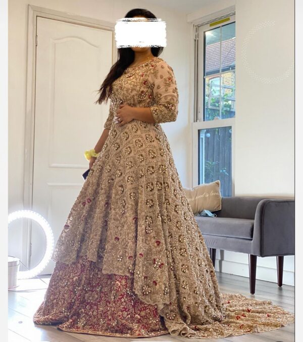 waleema long trail anarkali with red lehenga