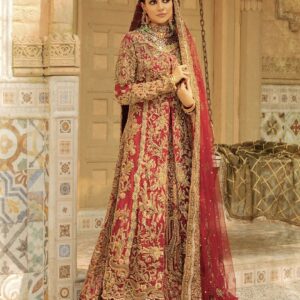 red bridal long anarkali with lehenga