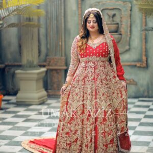 Red Bridal lehenga with split jacket