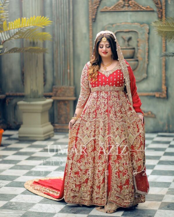 Red Bridal lehenga with split jacket