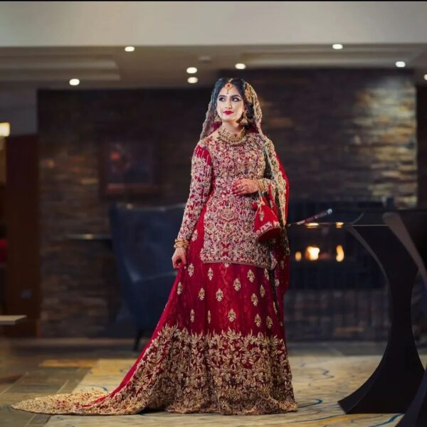 red bridal lehenga with kurti