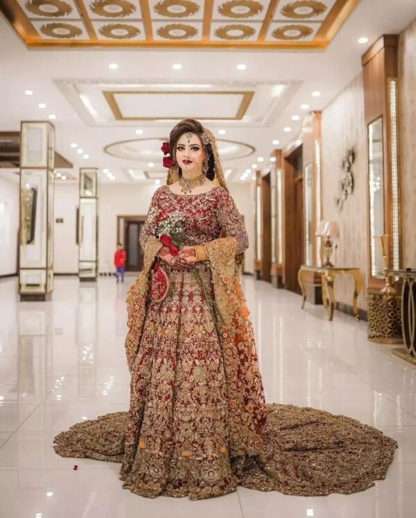 Red Bridal long trail lehenga with top