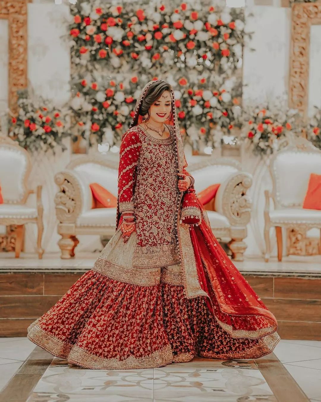 Red and Golden Designer Bridal Pakistani Bridal Sharara with ...