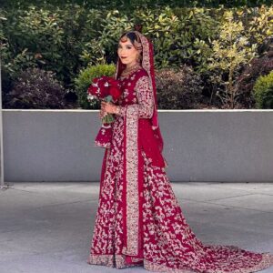 red Pakistani wedding lehenga with kurti
