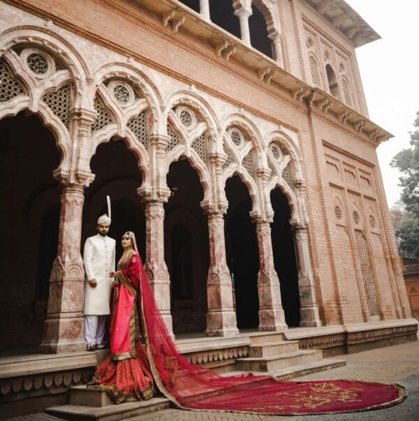 red and orange bridal long trail lehenga collection