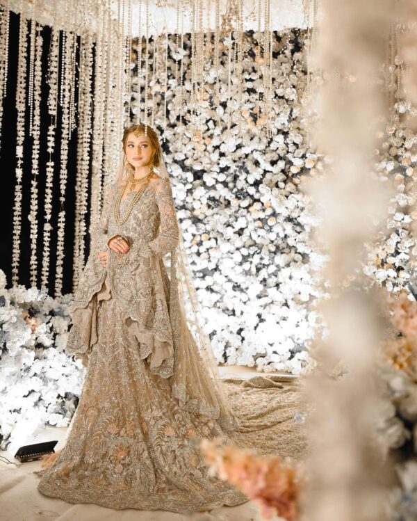 designer long trail gown with trail
