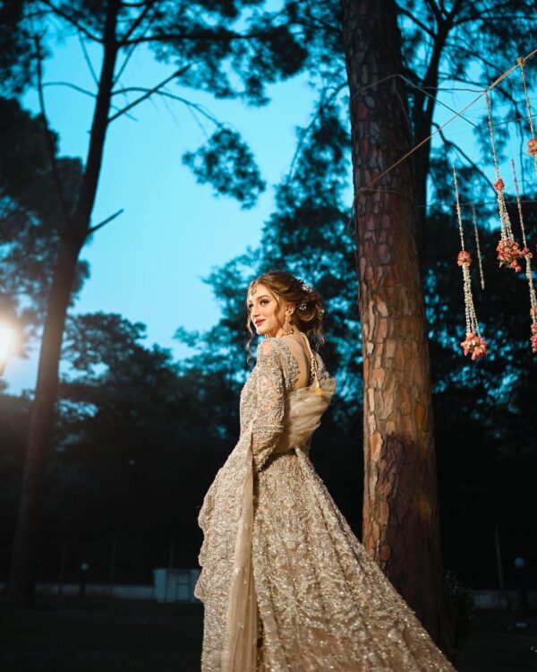 waleema long trail gown with handwork