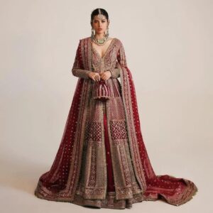 Pakistani wedding split jacket with lehenga