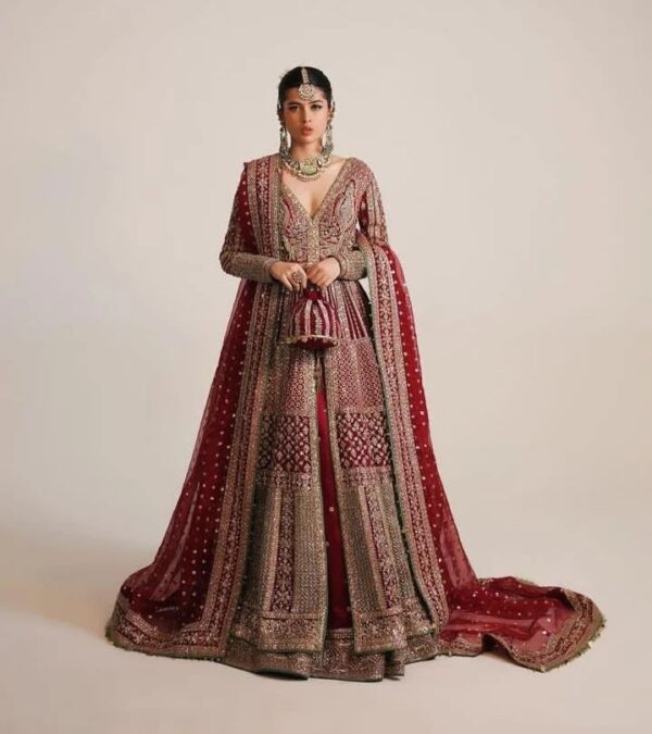 Pakistani wedding split jacket with lehenga