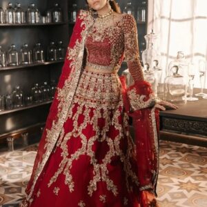 red bridal lehenga choli with embroidery