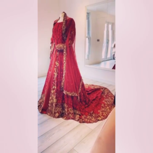 Pakistani red split anarkali with lehenga