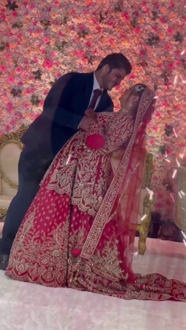 Pakistani wedding long trail lehenga with handwork
