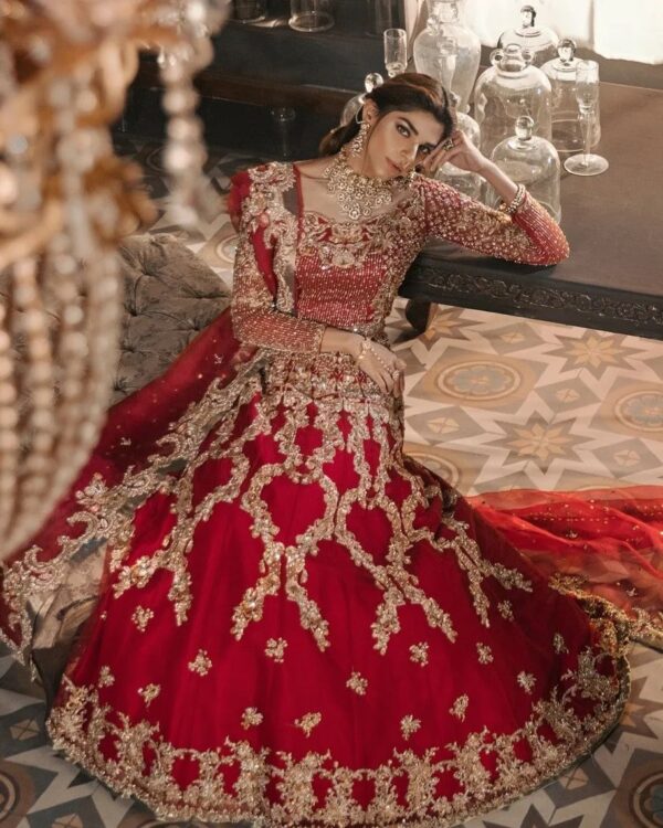red bridal lehenga choli with embroidery