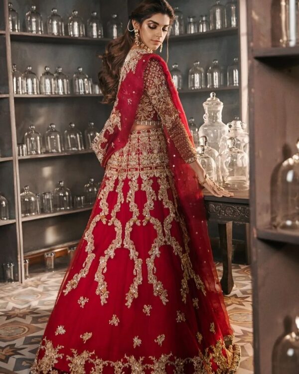 red bridal lehenga choli with embroidery