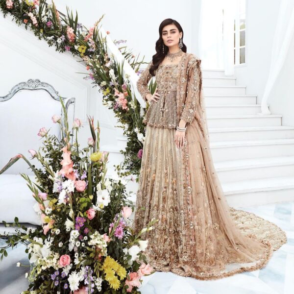 Pakistani wedding long trail lehenga with peplum