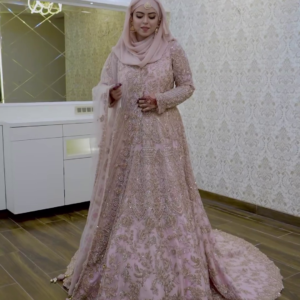 Pakistani wedding waleema long trail gown with embroidery