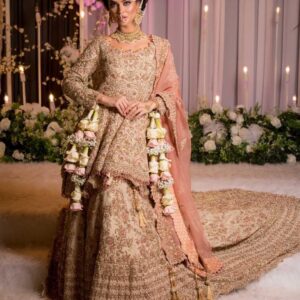 Pakistani wedding long trail lehenga with peplum