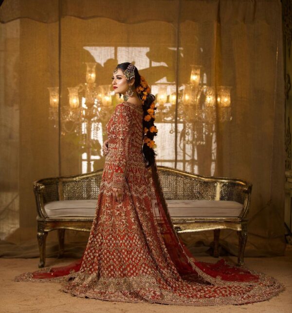 red bridal long anarkali with lehenga