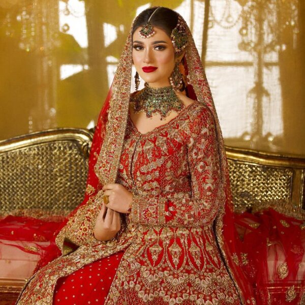 red bridal split anarkali withlehenga