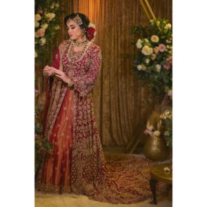 Pakistani red split anarkali with lehenga