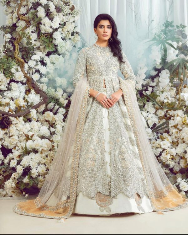 Pakistani wedding long split jacket with lehenga