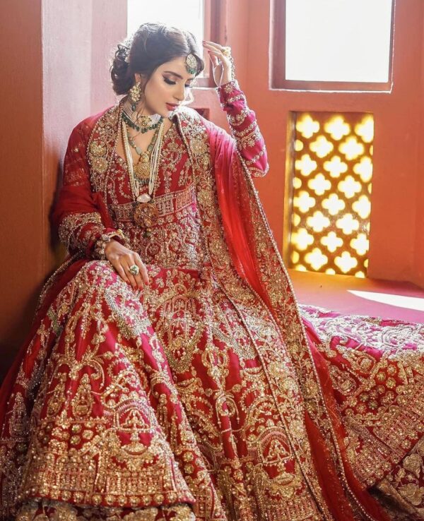 Pakistani wedding long anarkali with lehenga