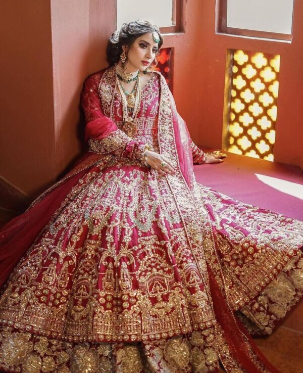 wedding long anarkali with lehenga