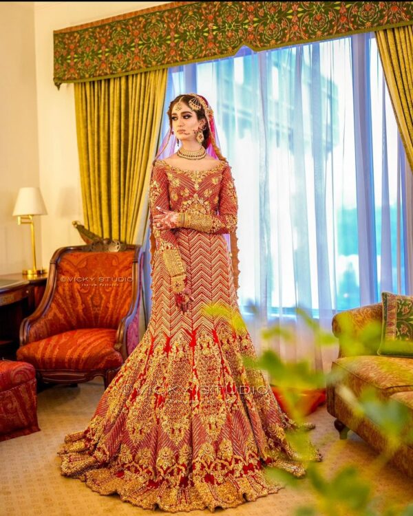 Pakistani red bridal lehenga with choli