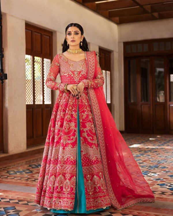 wedding long split aanrkali with lehenga