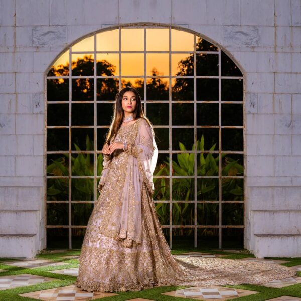 wedding long trail gown with handwork