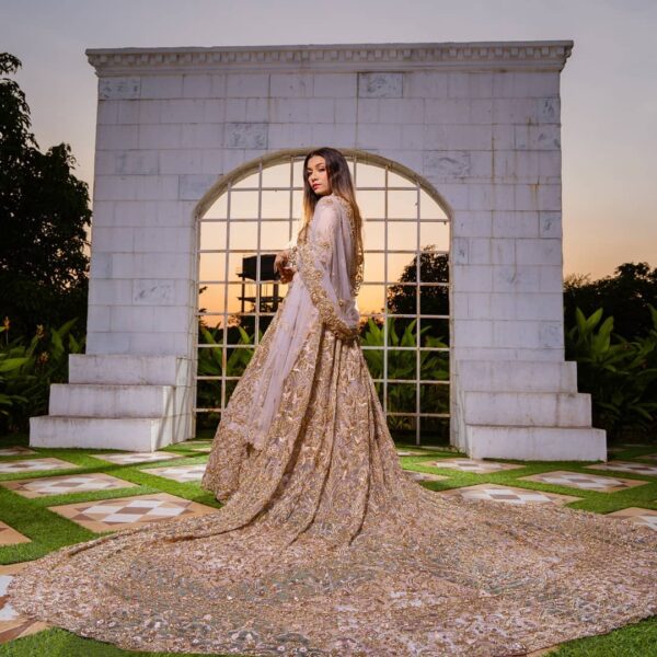 wedding long trail gown with handwork