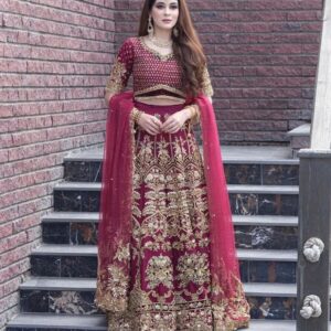 maroon bridal lehenga choli