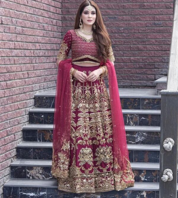 maroon bridal lehenga choli