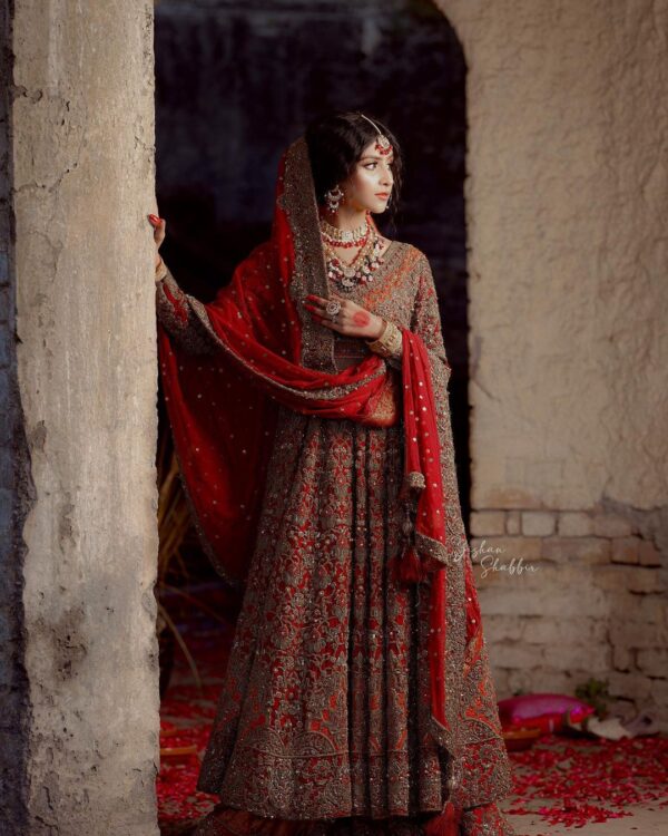 wedding long anarkali with lehenga