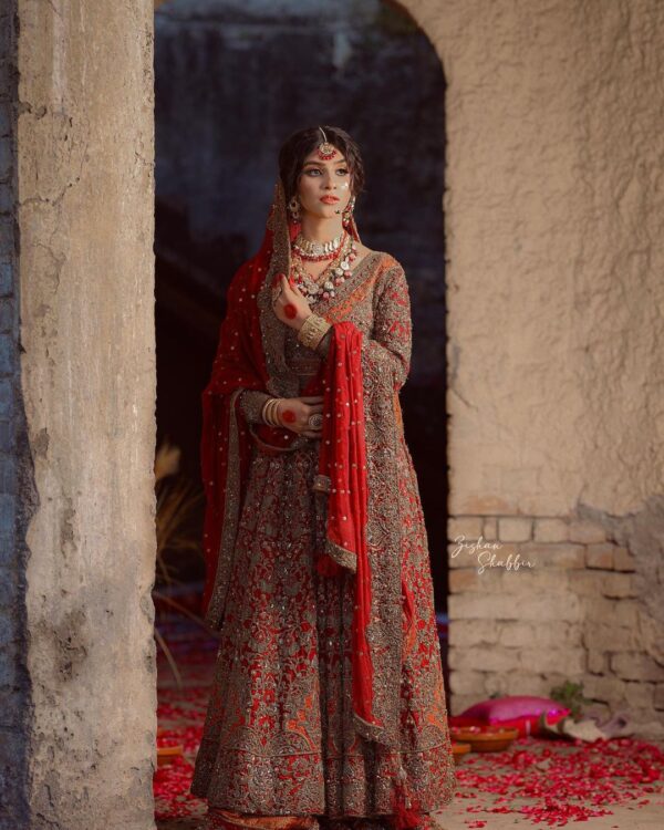 wedding long anarkali with lehenga