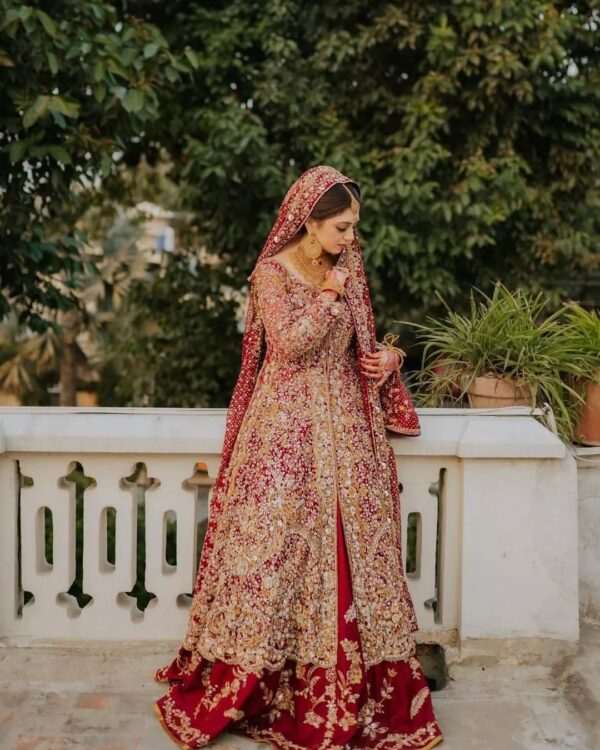 wedding golden embroidered split anarkali with lehenga