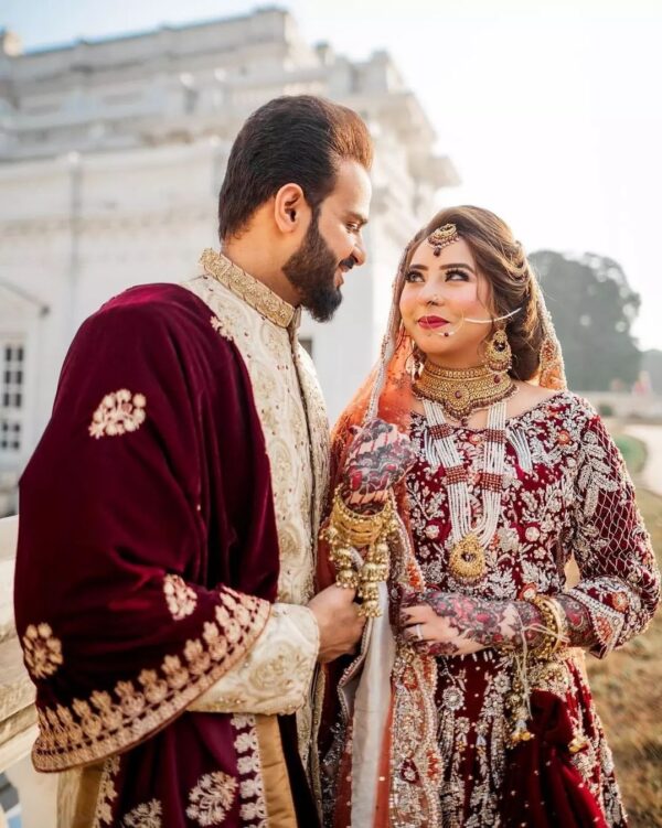 maroon wedding long trail gown