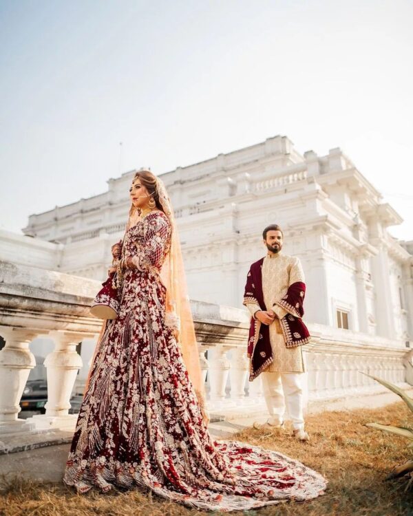 wedding long trail gown with embroidery