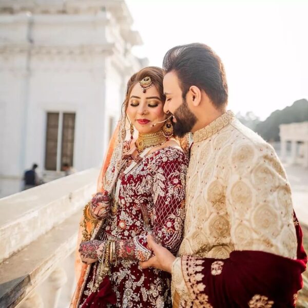 Maroon wedding long trail gown