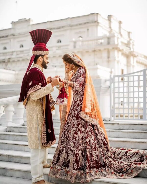 wedding long trail gown with embroidery