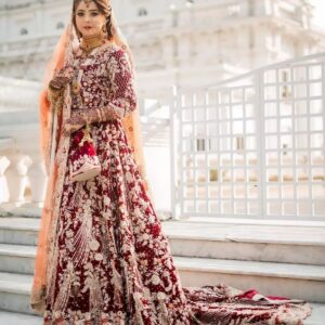 Maroon wedding long trail gown