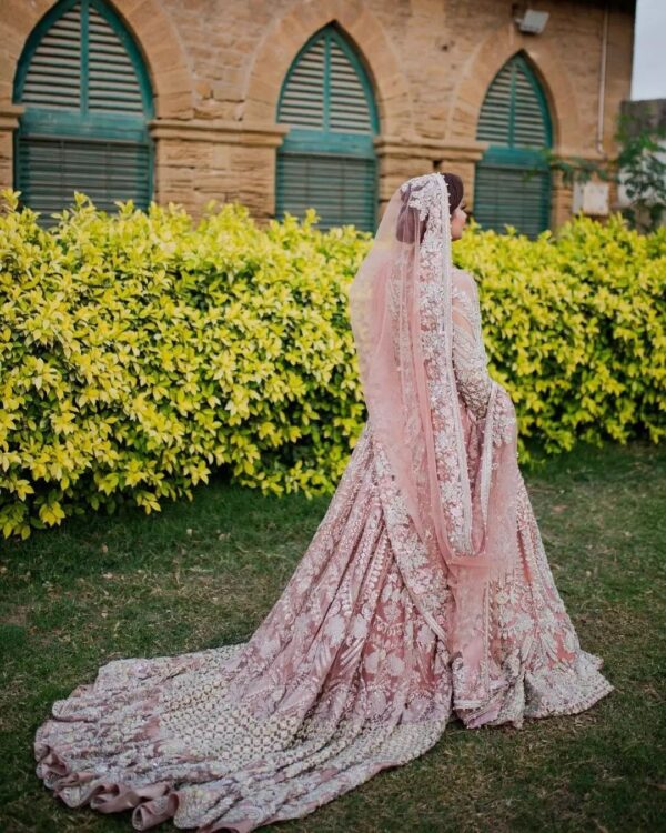 wedding long trail gown with embroidery
