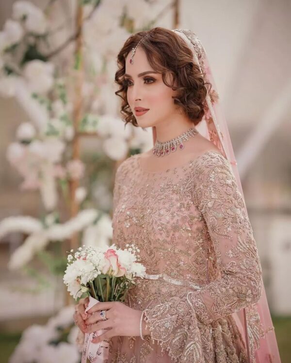 Pakistani wedding long trail split jacketwith lehenga