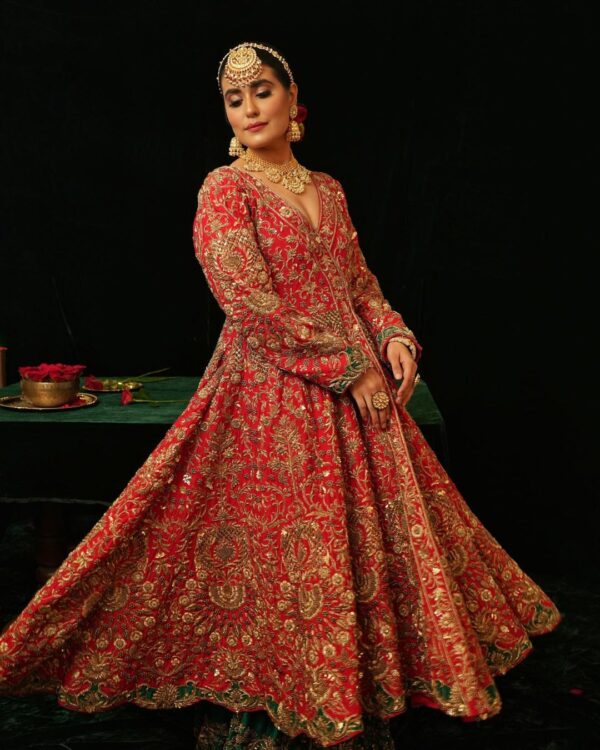 Pakistani wedding long anarkali with lehenga