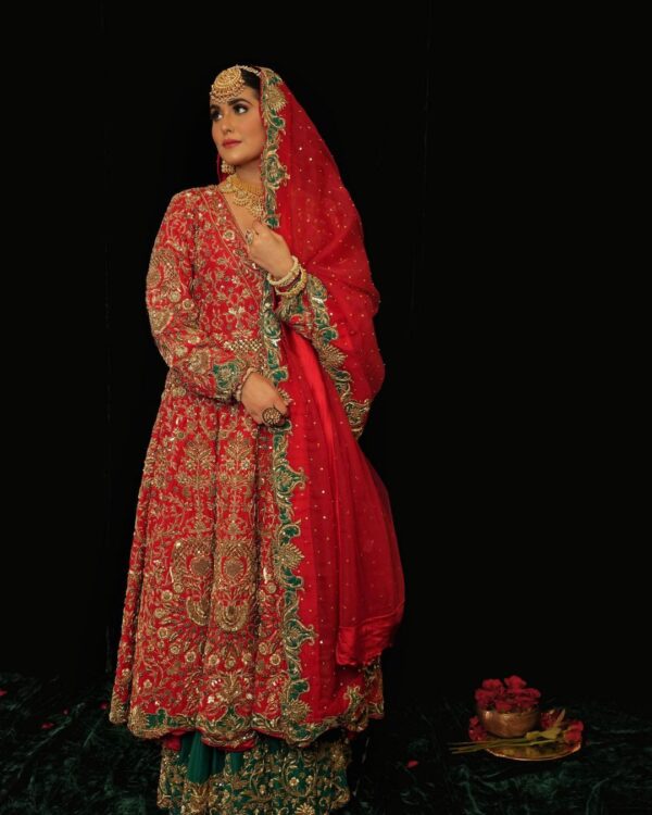 wedding long anarkali with lehenga