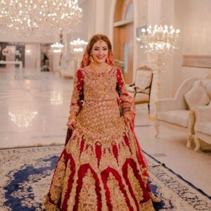Red bridal lehenga with embroidery