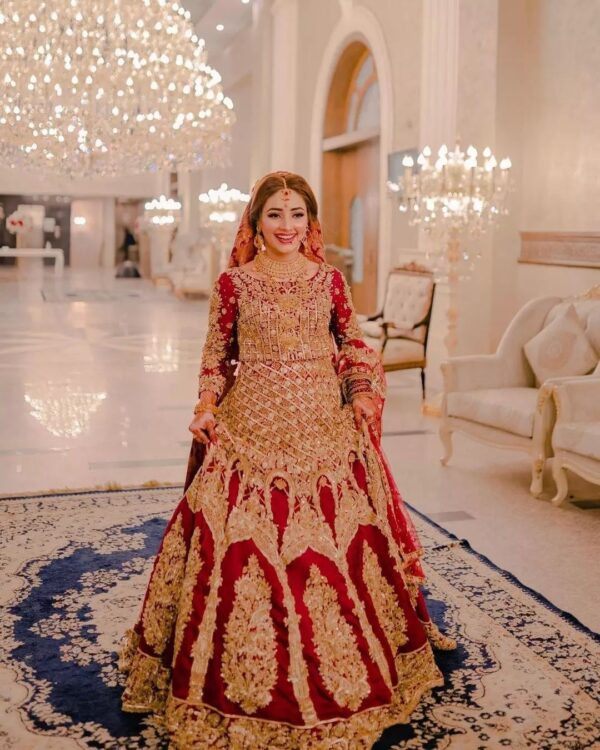 Red bridal lehenga with embroidery