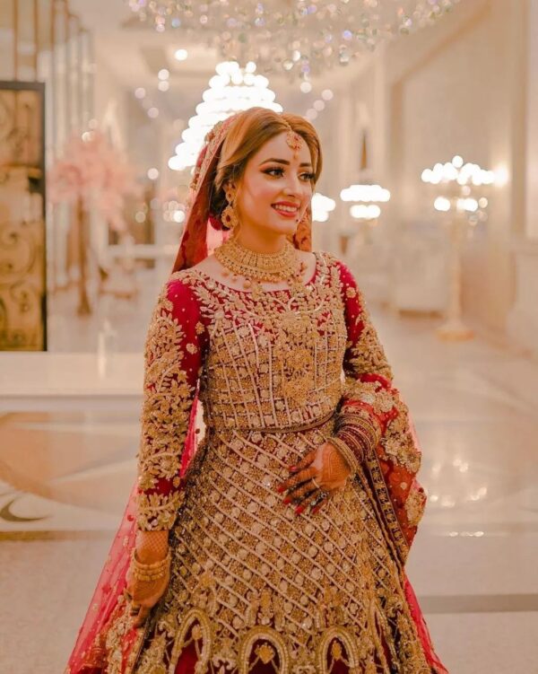 red bridal lehenga with embroidery