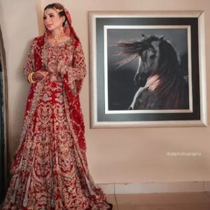red wedding anarkali with embroidery