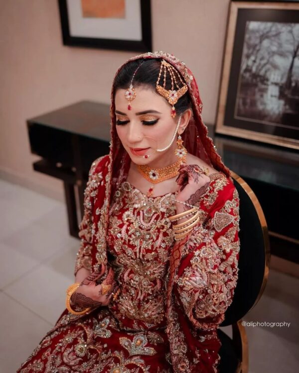 red bridal gown with embroidery
